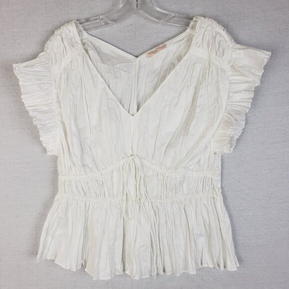Rebecca Taylor Broomstick Peplum Blouse Flutter Sleeves in Lyria White size 14/L - Picture 2 of 16